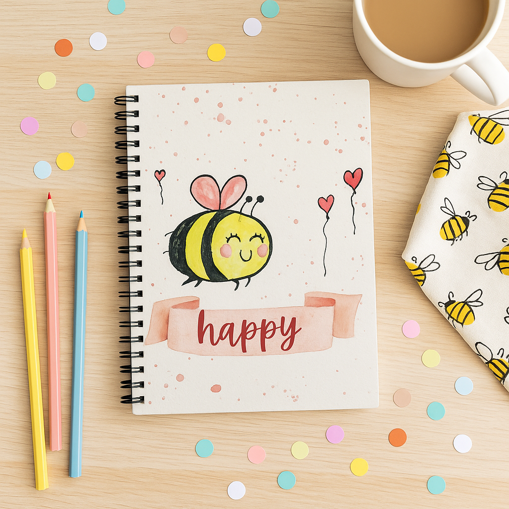 Bee Happy Spiral Notebook – Whimsical Watercolor Journal for Joy, Notes & Gifts