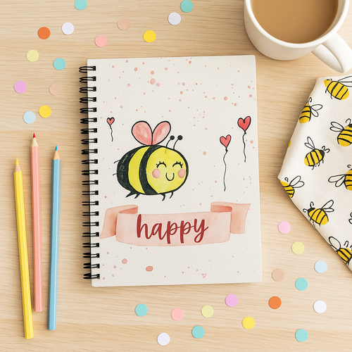Bee Happy Spiral Notebook – Whimsical Watercolor Journal for Joy, Notes & Gifts
